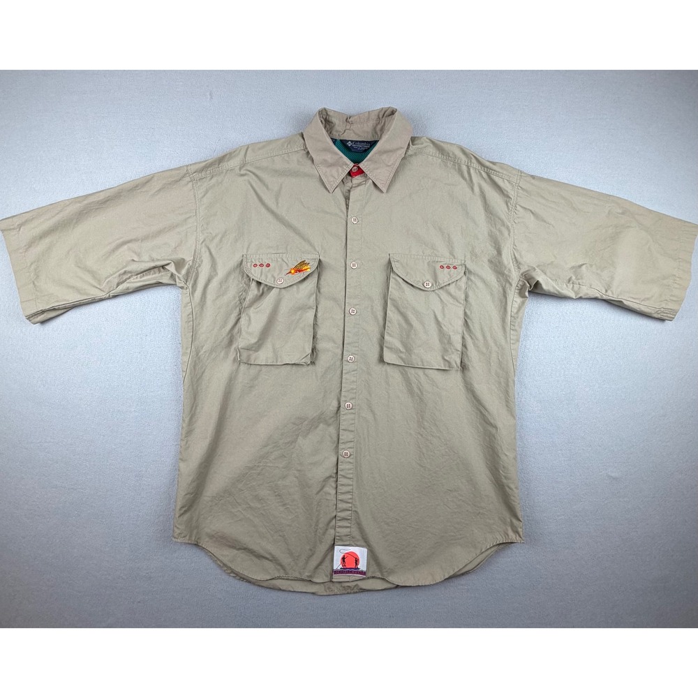 VTG Columbia Bonefish Flats Mens Large 80s Fly Fishing Vented Short Sleeve Shirt